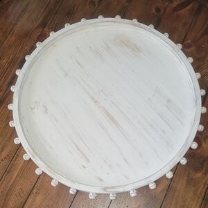 Large Rustic White Wooden Tray Beaded